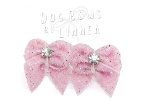 Butterfly Maltese Pair Light Pink Silver Glitter